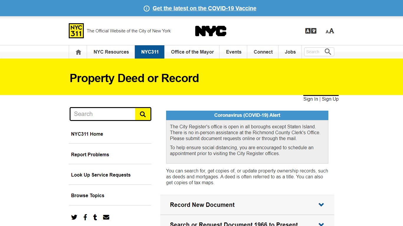 Property Deed or Record · NYC311 - New York City